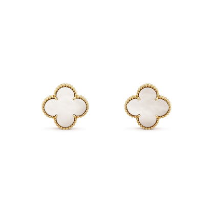 [Lucky Star]CLOVER MEDIUM 1 MOTIFS  WHITE MOP STUD EARRINGS