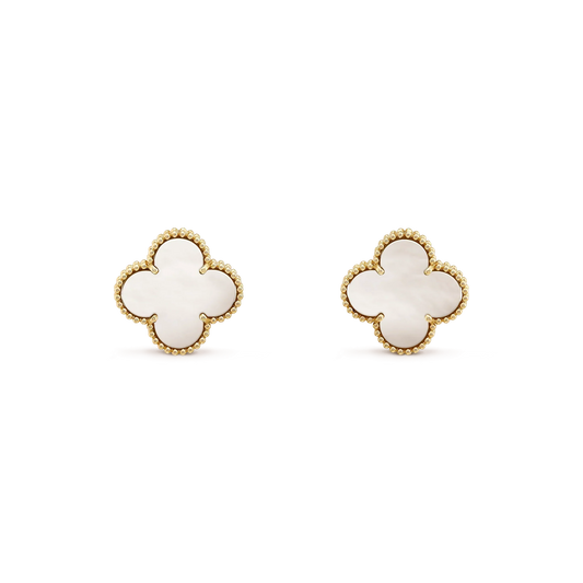 [Lucky Star]CLOVER MEDIUM 1 MOTIFS  WHITE MOP STUD EARRINGS