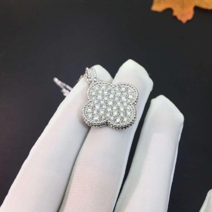 [Lucky Star]CLOVER 25MM SILVER FULL DIAMOND BIG CLOVER NECKLACE