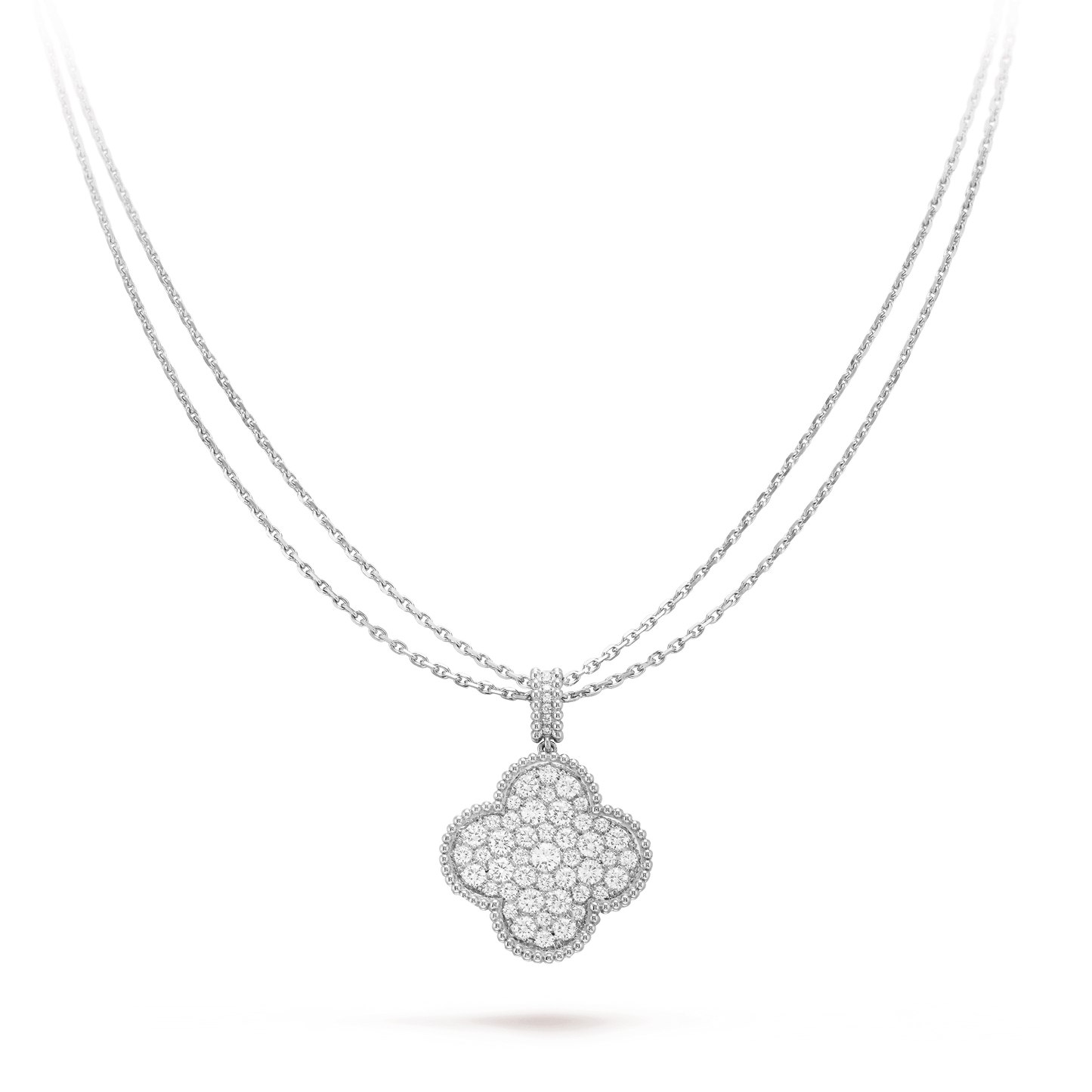 [Lucky Star]CLOVER 25MM SILVER FULL DIAMOND BIG CLOVER NECKLACE