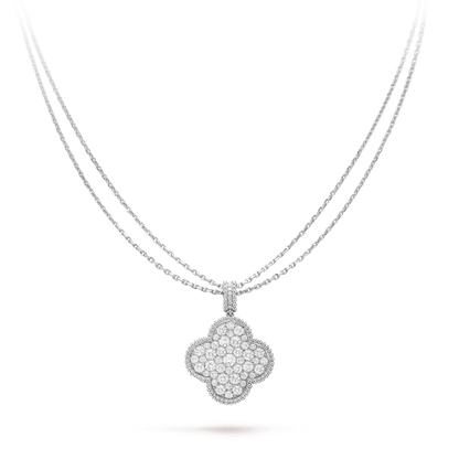 [Lucky Star]CLOVER 25MM SILVER FULL DIAMOND BIG CLOVER NECKLACE