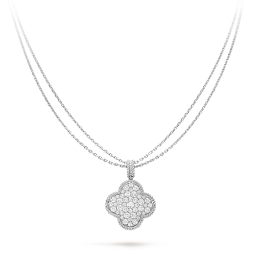 [Lucky Star]CLOVER 25MM SILVER FULL DIAMOND BIG CLOVER NECKLACE