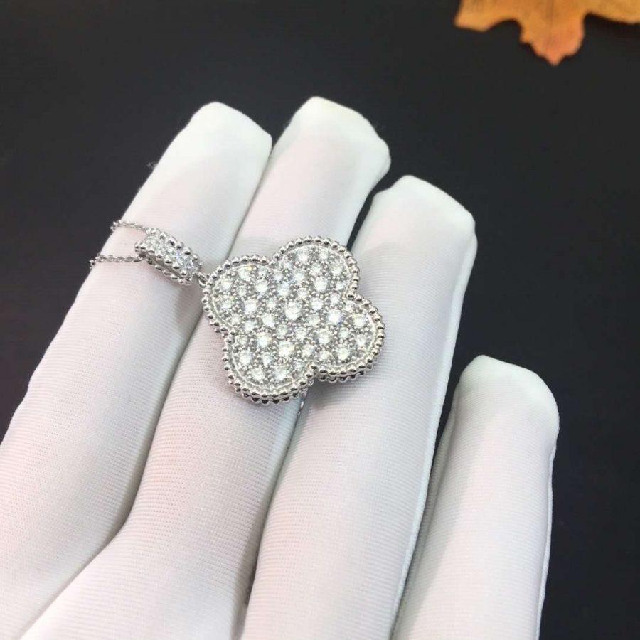 [Lucky Star]CLOVER 25MM SILVER FULL DIAMOND BIG CLOVER NECKLACE