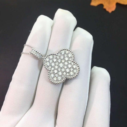 [Lucky Star]CLOVER 25MM SILVER FULL DIAMOND BIG CLOVER NECKLACE