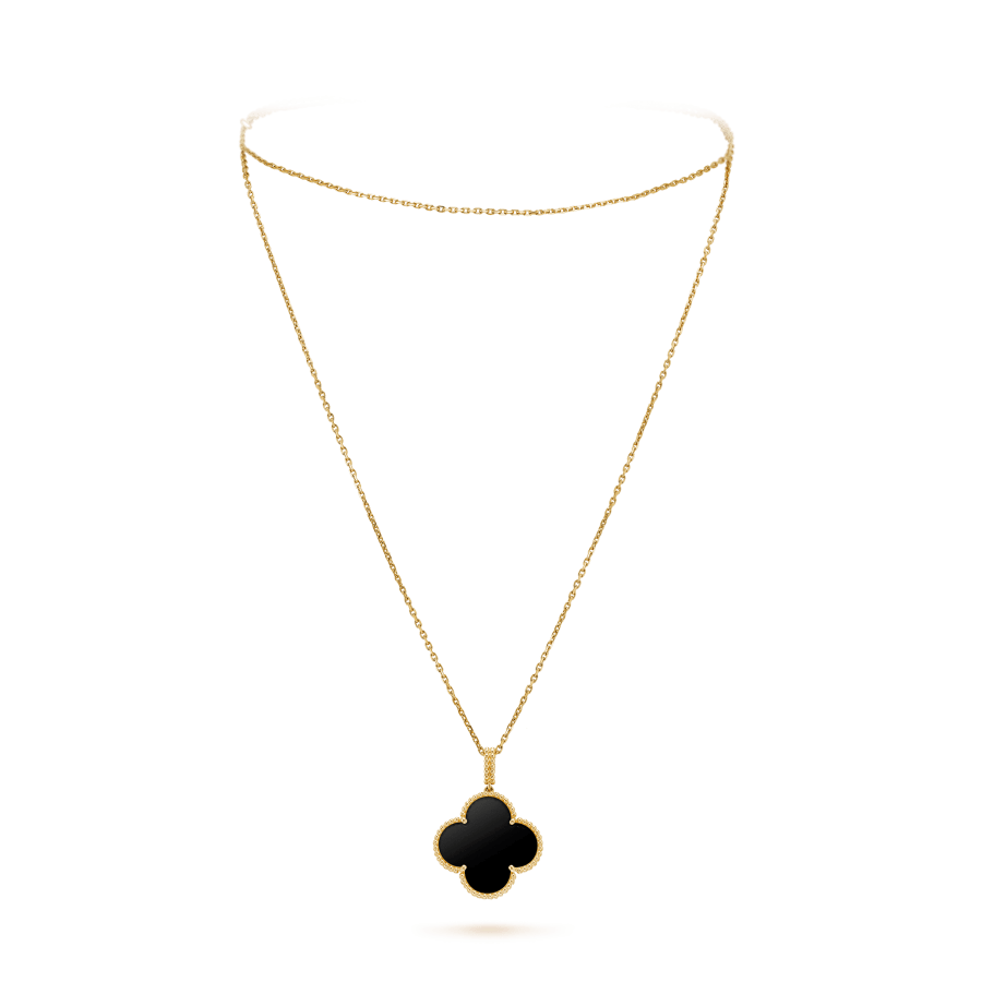 [Lucky Star]CLOVER 25MM GOLD ONYX BIG CLOVER NECKLACE