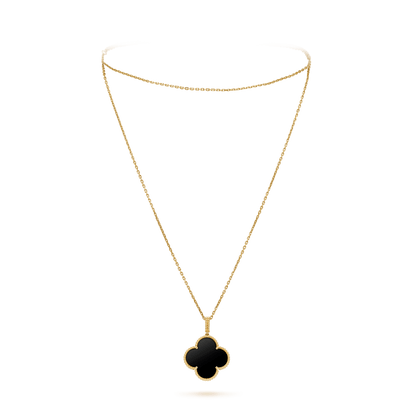 [Lucky Star]CLOVER 25MM GOLD ONYX BIG CLOVER NECKLACE