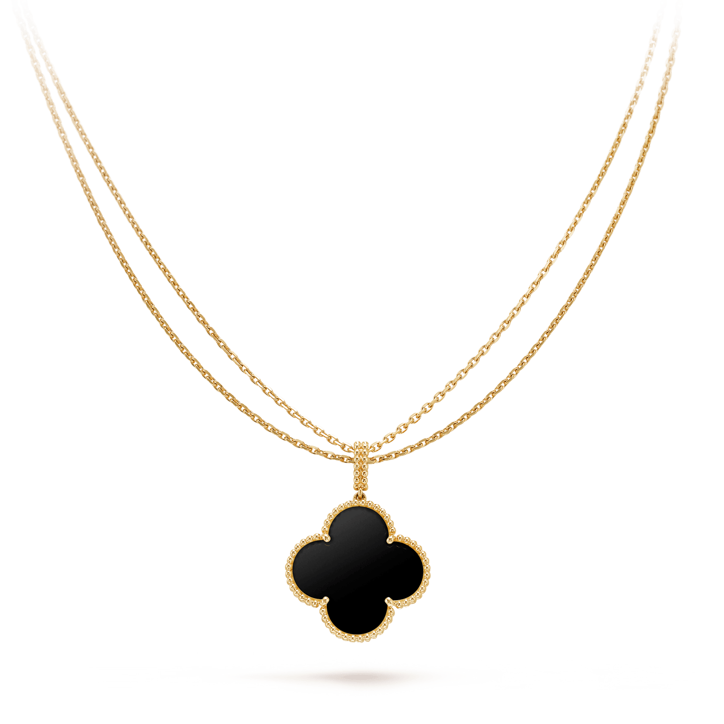 [Lucky Star]CLOVER 25MM GOLD ONYX BIG CLOVER NECKLACE