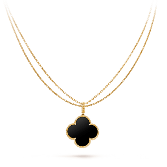 [Lucky Star]CLOVER 25MM GOLD ONYX BIG CLOVER NECKLACE