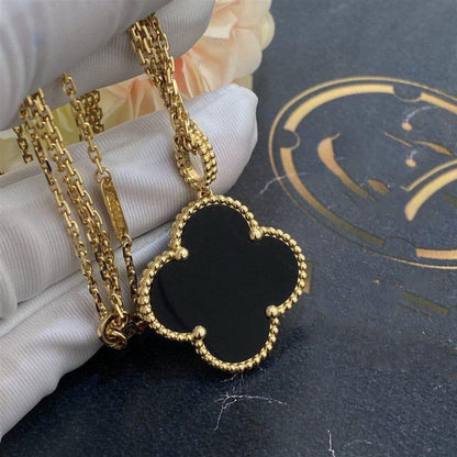 [Lucky Star]CLOVER 25MM GOLD ONYX BIG CLOVER NECKLACE