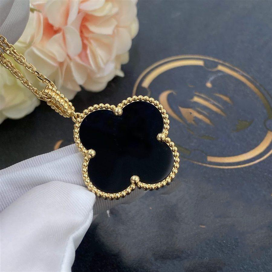 [Lucky Star]CLOVER 25MM GOLD ONYX BIG CLOVER NECKLACE