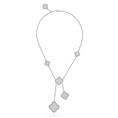 [Lucky Star]CLOVER 5 MOTIFS SILVER DIAMONDS NECKLACE