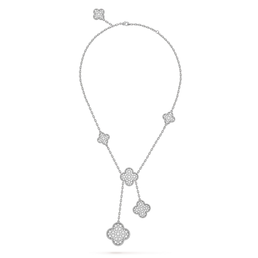 [Lucky Star]CLOVER 5 MOTIFS SILVER DIAMONDS NECKLACE
