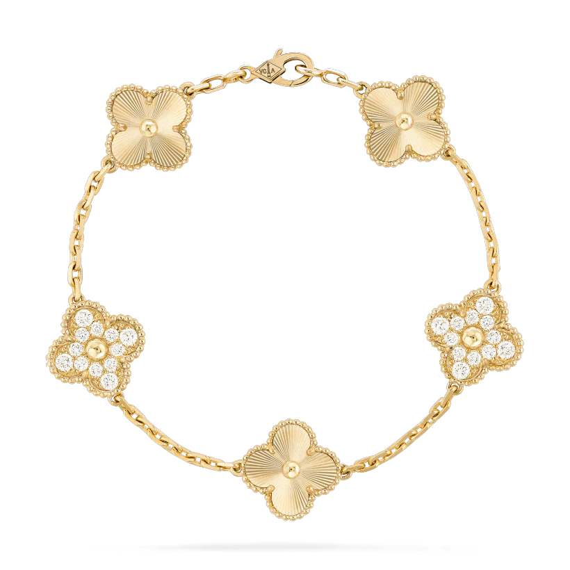 [Lucky Star]CLOVER BRACELET 5 MOTIFS GOLD DIAMOND