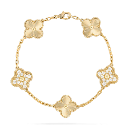 [Lucky Star]CLOVER BRACELET 5 MOTIFS GOLD DIAMOND