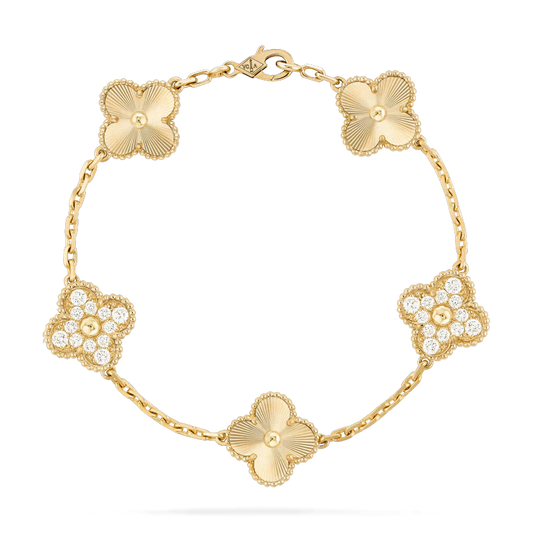 [Lucky Star]CLOVER BRACELET 5 MOTIFS GOLD DIAMOND
