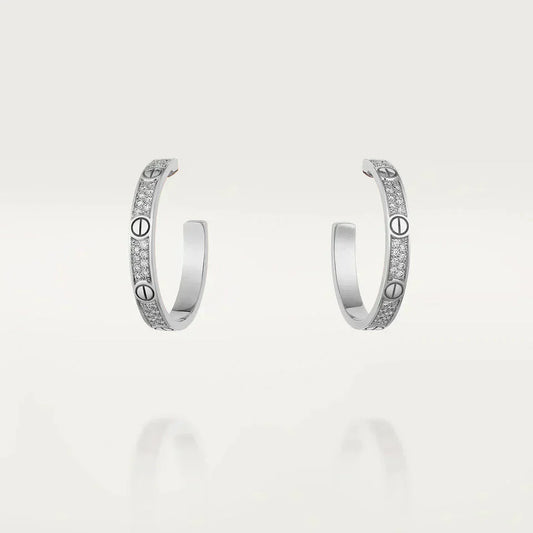 [Lucky Star]LOVE DIAMOND SILVER HOOP EARRINGS