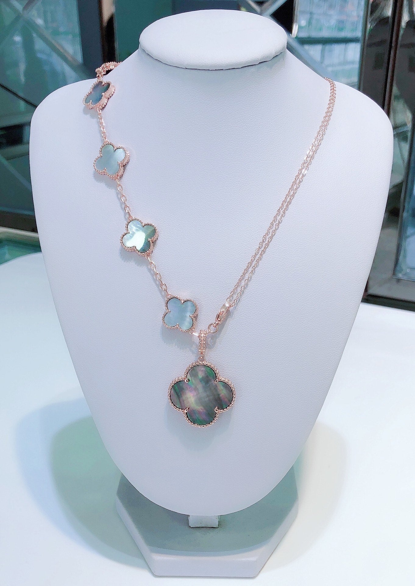 [Lucky Star]COMBINED BRACELET 5 MOTIFS AND NECKLACE DARK MOP ROSE GOLD