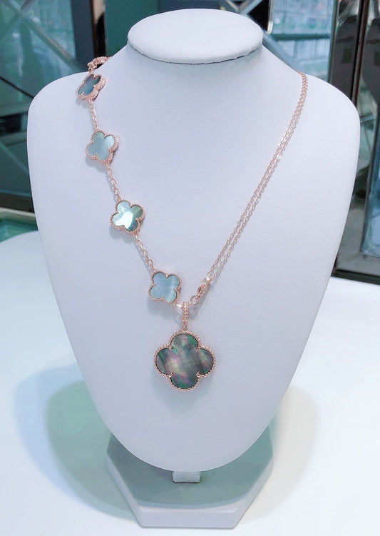 [Lucky Star]COMBINED BRACELET 5 MOTIFS AND NECKLACE DARK MOP ROSE GOLD