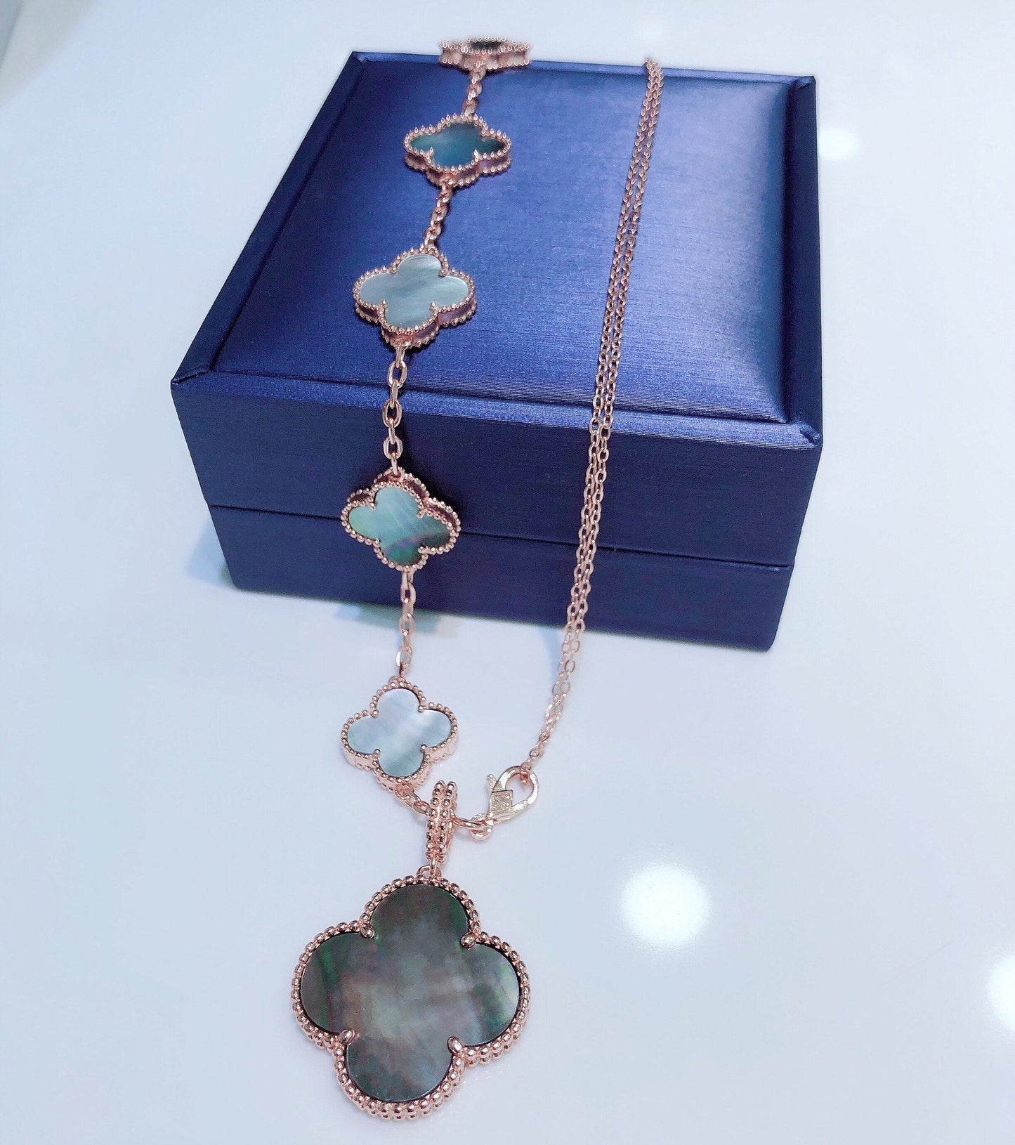 [Lucky Star]COMBINED BRACELET 5 MOTIFS AND NECKLACE DARK MOP ROSE GOLD