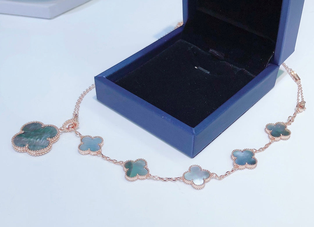 [Lucky Star]COMBINED BRACELET 5 MOTIFS AND NECKLACE DARK MOP ROSE GOLD