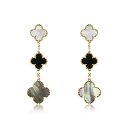 [Lucky Star]CLOVER EARRINGS GOLD ONYX MOP 3 MOTIF