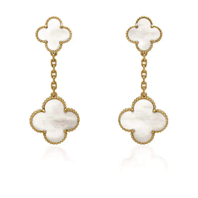 [Lucky Star]CLOVER 2 MOTIF WHITE MOP EARRINGS