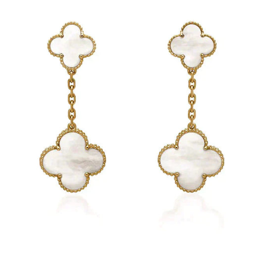 [Lucky Star]CLOVER 2 MOTIF WHITE MOP EARRINGS