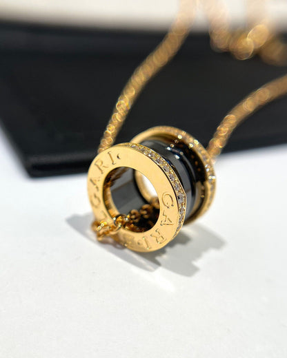 [Lucky Star]ZERO 1 BLACK CERAMIC DIAMOND PINK GOLD NECKLACE
