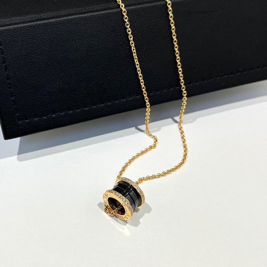 [Lucky Star]ZERO 1 BLACK CERAMIC DIAMOND PINK GOLD NECKLACE