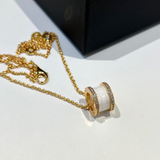 [Lucky Star]ZERO 1 WHITE CERAMIC DIAMOND PINK GOLD NECKLACE
