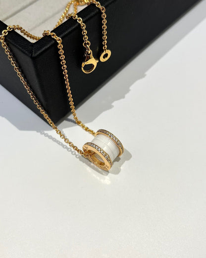 [Lucky Star]ZERO 1 WHITE CERAMIC DIAMOND PINK GOLD NECKLACE